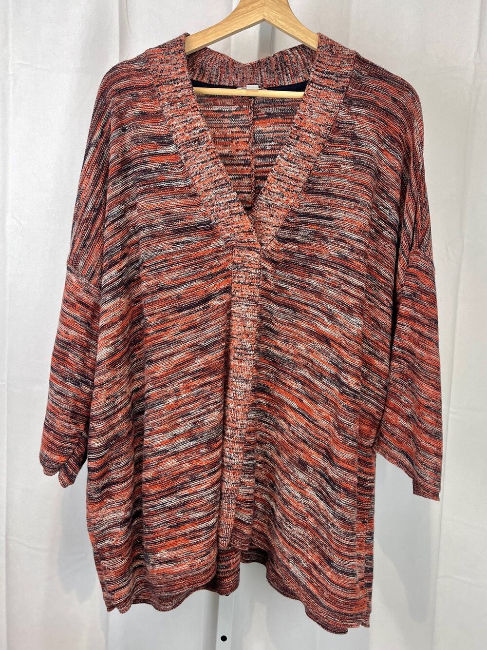 J. JILL Pure Jill V Neck Marled Knit Sweater 3/4 Kimono Sleeve Multicolor Size L
